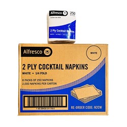 Napkins Cocktail White 2 Ply Qtr Fold 2000/ctn